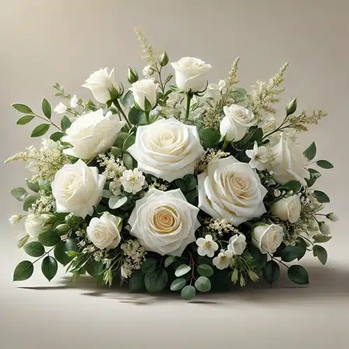 Arreglo floral funeral rosas blancas